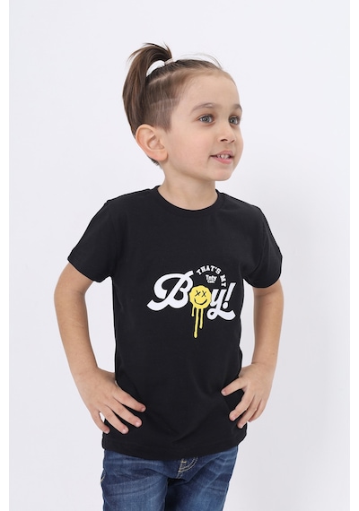 Toontoy Kids Toontoy Erkek Çocuk Bisiklet Yaka Kısa Kollu Baskılı Tişört 24103 Siyah