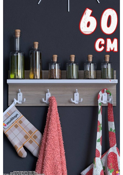 Kedi 12 Kancalı Mutfak Askısı 3'lü Set 56,4x19 Cm - Şık Tasarım, Çok Amaçlı Düzenleyici Ve Yer Tasarrufu Beyaz