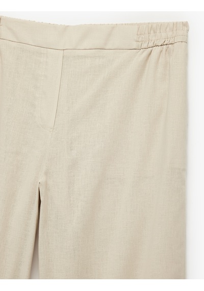 Koton Beli Lastikli Düz Bol Paça Keten Pantolon Bej 5sak40554pw Ekru