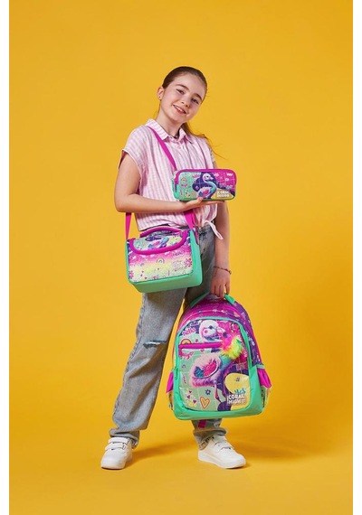 Coral High Kids Pembe Su Yeşili Flamingo Desenli 3 Lü Okul Çanta Seti Set0123647 Çok Renkli