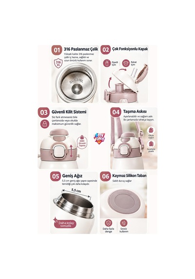 Dıller 420 Ml Pipetli/pipetsiz Tek Kapak Çift Kullanım Askılı Çelik Termos Su Matarası 6 Saat Sıcak/soğuk Pudra