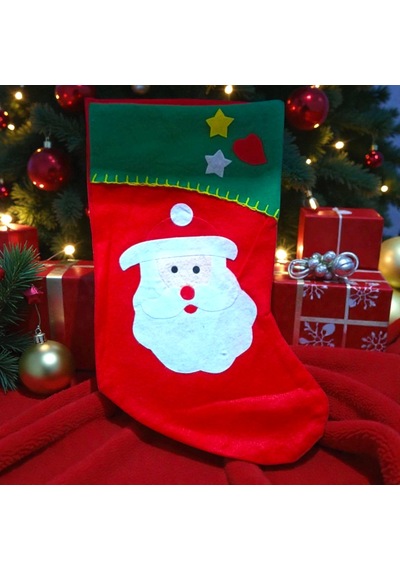 Kırmızı Noel Çorabı Noel Baba Figürlü Çorap Yılbaşı Süsleri Yılbaşı Dekorları 44 Cm Noel Baba Çorabı