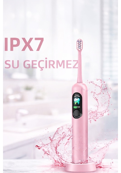 Mioji Oral B8 Care Şarj Edilebilir Diş Fırçası Pembe + 3 Yedek Başlık ve Taşıma Çantası