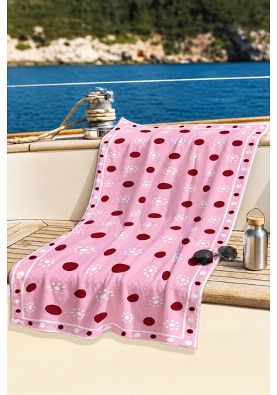 Puantiyeli Pembe Şık Plaj Havlu Örtüsu - Modern Minimalist Bordo Beyaz Kum Tutmayan Havlu Örtü Çok Renkli