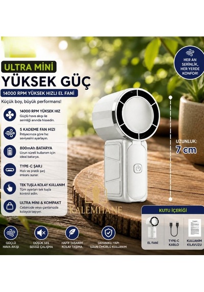 Kalemhane Ultra Mini Ultra Güç El Fanı- 5 Kademeli Gri