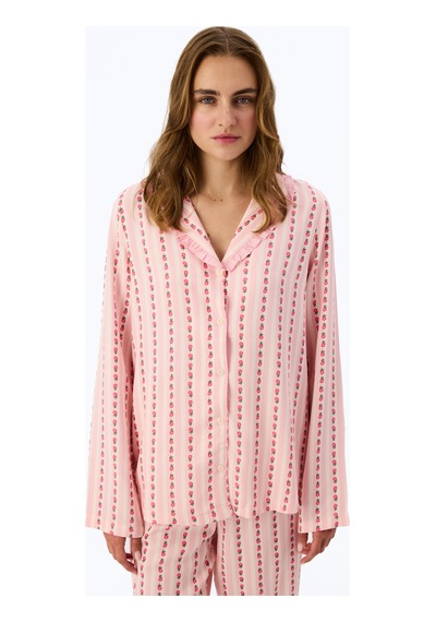 Penti Açık Pembe Chloe Çiçekli Fırfırlı Uzun Kollu Gömlek Pantolon Pijama Takımı Soft Pınk