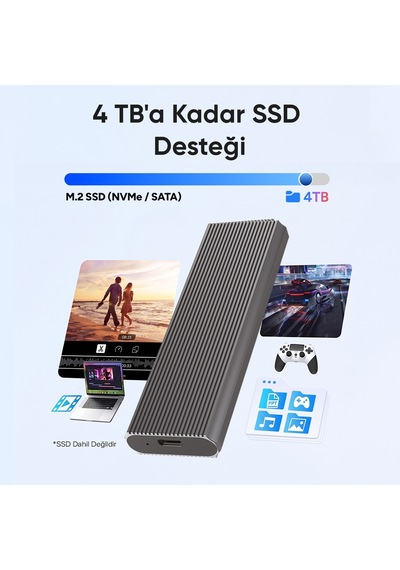 Juo Jhd35 M.2 Sata Ve Nvme Ssd Dual Protocol Disk Kutusu Type-c Usb 3.1 10gbps Alüminyum 4tb Destekli Harici Ssd Disk Kutusu