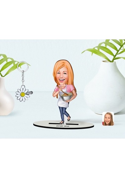 Kişiye Özel Kadın Chef Karikatürlü 3D Ahşap Biblo Ve Isimli Silve (473567321)