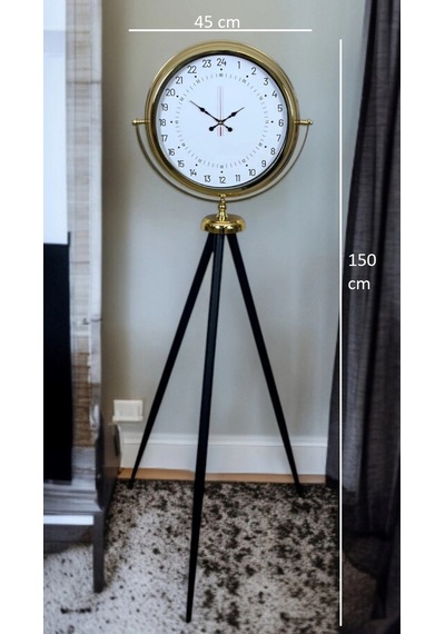 Gold 24 Saat Göstergeli Özel Tasarım Tripod Ayaklı Saat Çok Renkli