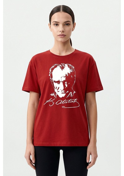 Tommy Life Kırmızı Ay Yıldız Baskılı Unisex T-shirt - 88510 KIrmızı