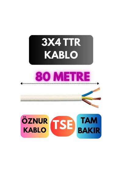 Öznur 3x4 Ttr Kablo Metre Seçenekli Beyaz - 80mt