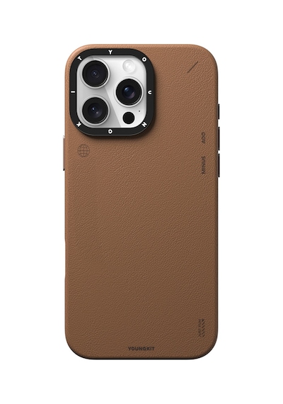 Apple Uyumlu iPhone 15 Pro Kılıf Magsafe Özellikli Basit Mat Deri Desenli Youngkit Tech Fashion Serisi Kahverengi Kahverengi