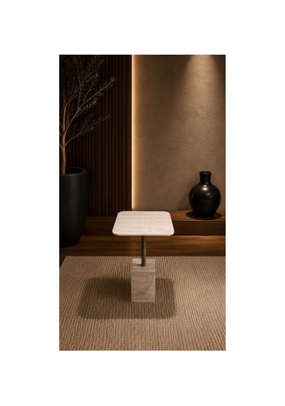 Modern Zigon Sehpa Trio Yan Sehpa Servis Sehpası Traveten Desen %100 Mdf Gri Gri