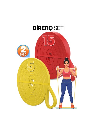5 + 15 Kg 2'li Set Barfiks Lastiği Gym Resistance Band Antrenman Kas Geliştirme Bandı