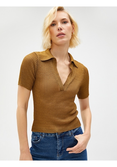 Koton Polo Yaka Triko Kazak Kısa Kollu Zeytin Yeşili 3sak90010ht 3SAK90010HT834 Yeşil