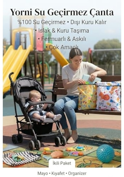 2 Adet Sıvı Geçirmeyen Çok Amaçlı Çanta, 30 X 35 Cm Jungle Ve 37 X 30 Cm Summer Desen, Yıkanabilir, Ekonomik Set Çok Renkli