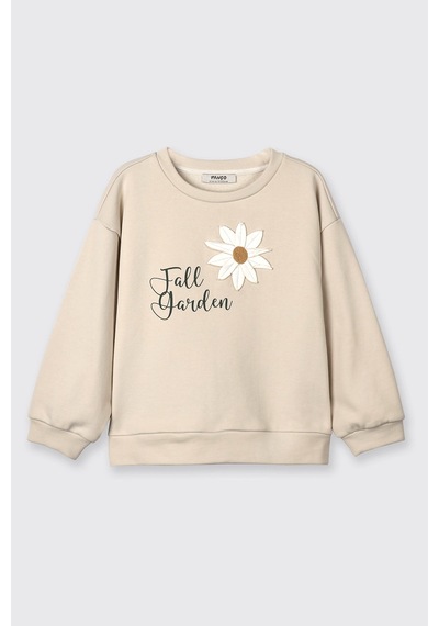Panço Kız Çocuk Çiçek Motifli Sweatshirt Krem