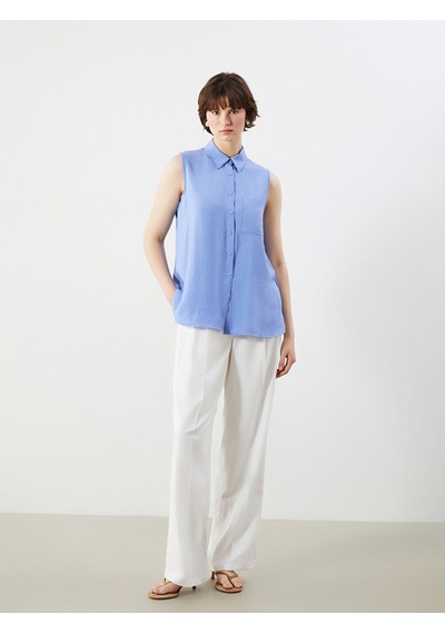 Lcwaıkıkı Classic Mavi Regular Fit Dokulu Kadın Gömlek