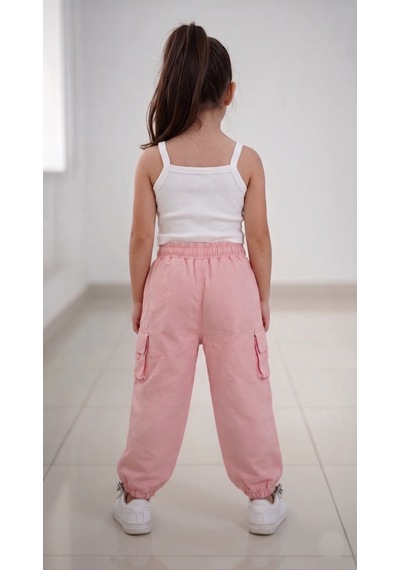 Smalltouch Kız Çocuk Paçası Ve Beli Ayarlanabilir Lastikli Paraşüt Pantolon Pembe