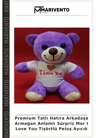 Premium Tatlı Hatıra Arkadaşa Armağan Anlamlı Sürpriz Mor I Love You Tişörtlü Peluş Ayıcık Çok Renkli