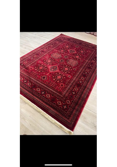 Afgan Türkmen Otantik Desenli Dokuma Salon Ve Oturma Odası Halısı Bordo