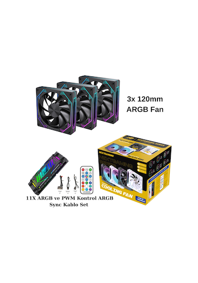 Ng-o120b 3 Adet 120mm Argb Fan 11x Argb Pwm Slot Kontrolcü Ve Kumanda Siyah