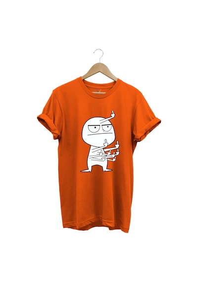 Eğlenceli Komik Orta Parmak Tasarım Baskılı %100 Pamuk Regular Fit Turuncu T-shirt Turuncu
