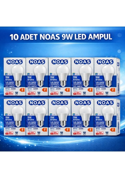 Noas 9w Led Ampul 10lu Paket Beyaz Işık E27 Duy 810lm Yl95-9011