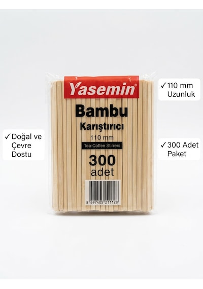 Yasemin 110mm Bambu Karıştırıcı 3'lü Paket 900 Adet Açık Ahşap