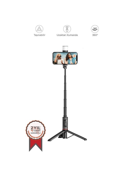 Torima Q12s Siyah Uzaktan Kumandalı Kablosuz Led Işıklı Selfie Çubuğu Tripod