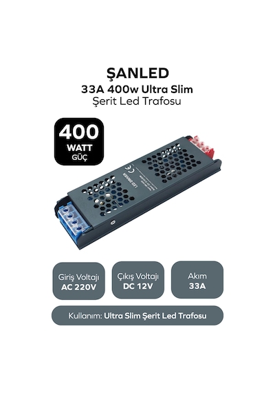 400w 33a Ultra Slim Şerit Led Trafosu 5 Amper 12 Volt