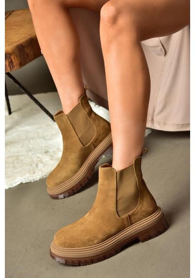 Fox Shoes R555235102 Taba Hakiki Deri Süet Kadın Bot Taba-Süet Taba