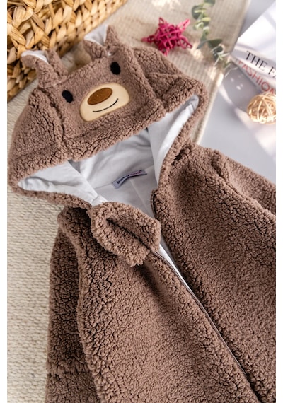 Babymod Kapüşonlu Welsoft Peluş Kışlık Kız/erkek Bebek Tulum Kahverengi