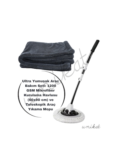 Ultra Yumuşak Araç Bakım 1300 Gsm Mikrofiber Kurulama Havlusu Ve Teleskopik Araç Yıkama Mopu