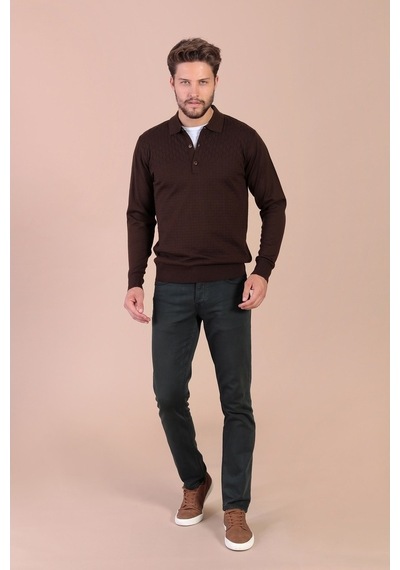 Ferraro Polo Yaka Superfine Yün Kazak - Kahve (390465958) Kahverengi