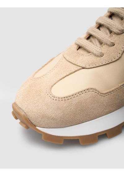 %100 Hakiki Deri Bej Kadın Sneaker Bej