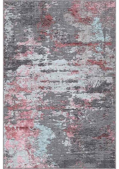 Pembe Mavi Kaymaz Taban Dekoratif Modern Salon Halısı Pr021n11 Pembe - Mavi