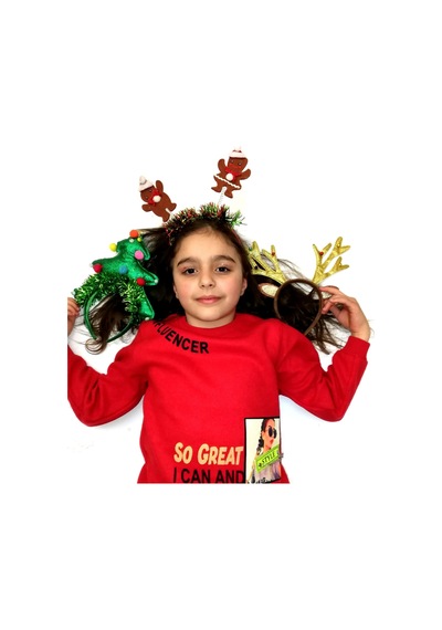 DİJİTAL KIZ ARMALI YAZI BASKILI SELANİK KIRMIZI RENK KIZ SWEATSHI Kırmızı