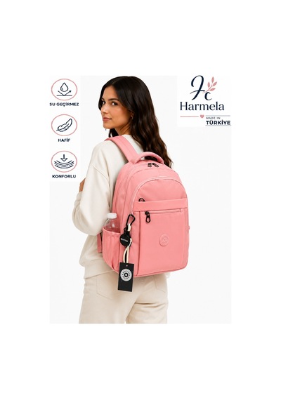 Günlük Sırt Çantası Unisex Suya Dayanıklı Pudra Renk Okul Çantası 2300 Pudra Pembe