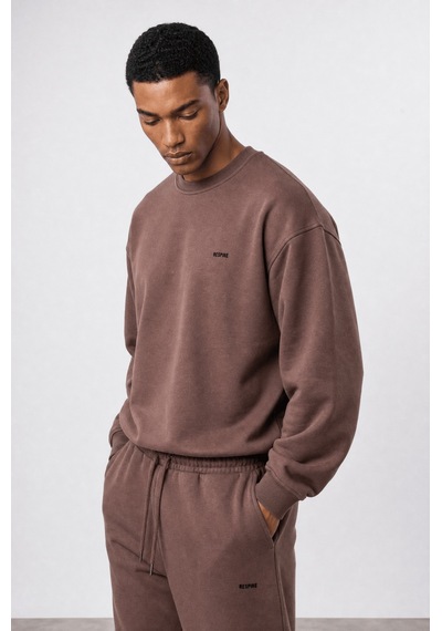 Erkek Respire Basic Oversize Sweatshirt Kakao Kahverengi