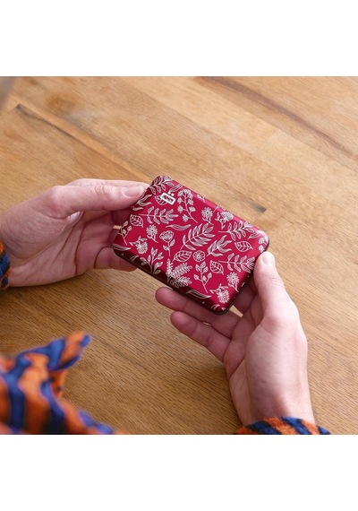 Ögon Designs Smart Case V2 Alüminyum Cüzdan - Kırmızı Çiçek Desenli, Rfıd Korumalı Kartlık
