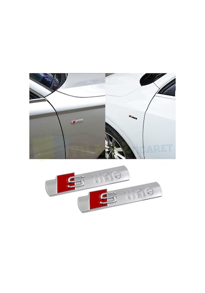 Audi S Line Logo Çamurluk Arma Amblem Paslanmaz Çelik Parlak 2 Ad
