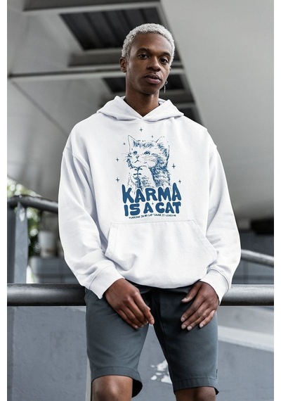 Karma Is A Cat Yazılı Unisex Oversize Taylor Swift Hoodie Beyaz