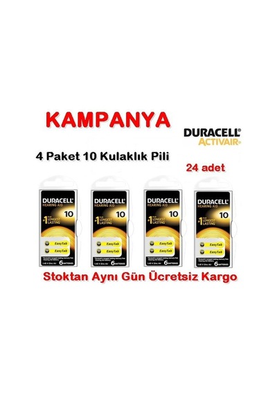 Duracell 10 Numara Pil Kulak İçi Işitme Cihazı Pili 4 Paket