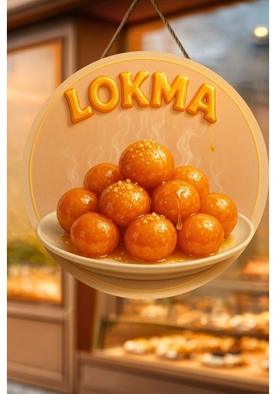 Lokma Tatlısı Temalı İpli Ahşap Kapı Duvar Süsü, Pastane, Tatlı Dükkanı, Cafe Tablo Dekoru, 30 X 50 Cm
