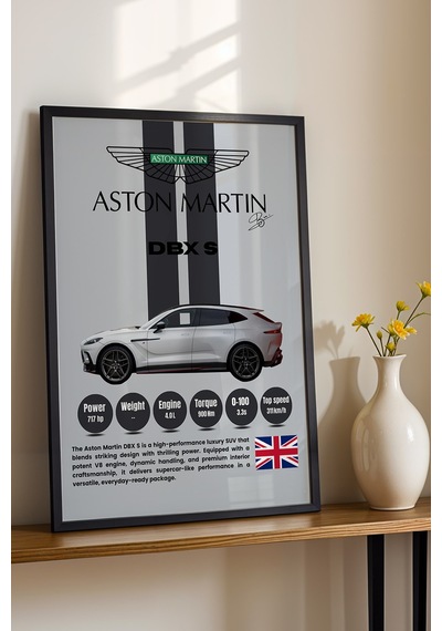 Aston Martin Dbx S Lüks Araba Tablosu - Teknik Özellikli Otomobil Posteri - Çerçeveli Duvar Dekoru Siyah