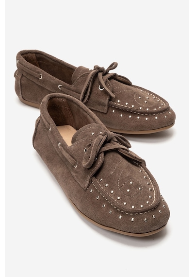 Luvishoes Cuesta Vizon Süet Hakiki Deri Troklu Bağcıklı Kadın Loafer Ayakkabı