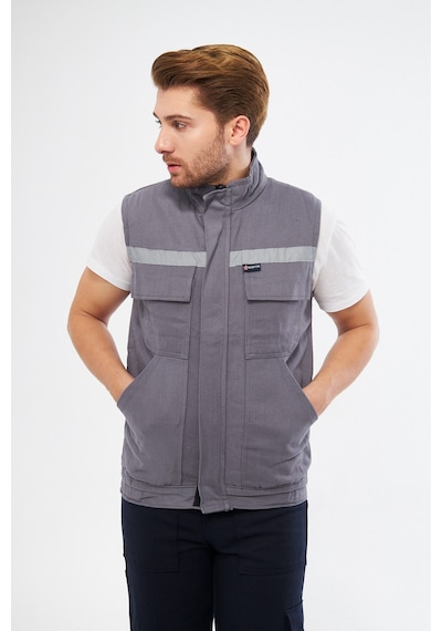 Yelek 7/7 Gabardin %100 Pamuk Kapitoneli Reflektörlü Gri
