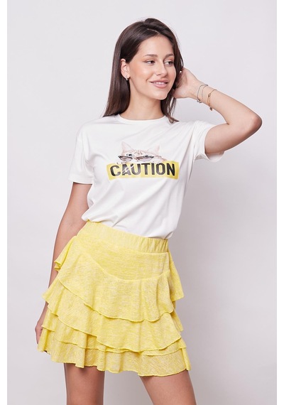 Jument Baskılı Sıfır Yaka Kırışmaz Span Karışımlı Şık Kısa Kol T-shirt Bluz-gözlük Baskılı Desen Güneş Gözlüklü Kedi