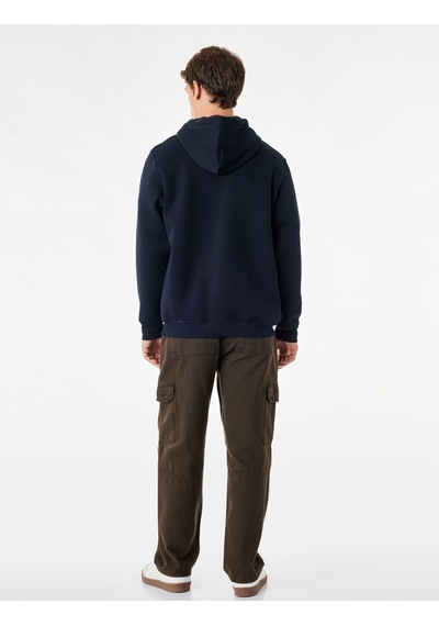 Koton Şardonlu Uzun Kollu Basic Kapşonlu Sweatshirt Lacivert 7wam70001mk